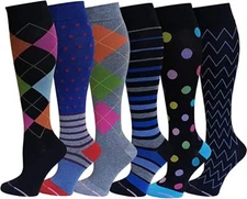 6 Pair Dr Motion Graduated 8-15mmHg Compression Knee High Socks 9-11