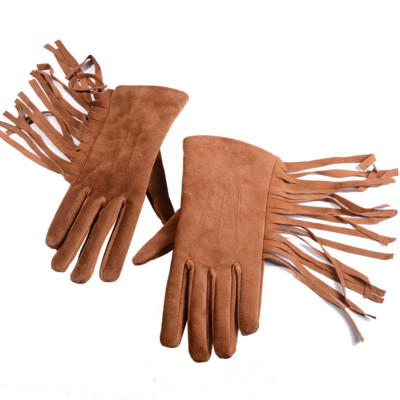 Women's Real Suede Leather Classic Casual Winter Warm Tassel Punk Driving Gloves