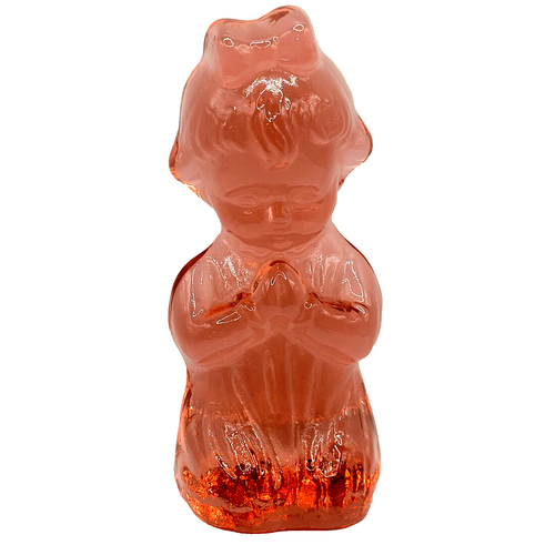 Bookend Praying Girl VIKING Clear Light PINK Art Glass Vintage Figurine