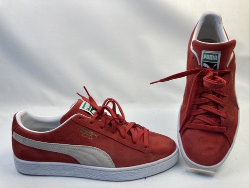 Puma Suede Classi Shoes Mens Sz 10.5 Red White Suede Sneakers EUC - Picture 1 of 14