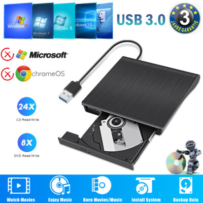 Externes DVD Laufwerk USB 3.0 Brenner Slim CD DVD±RW Brenner Für PC Laptop