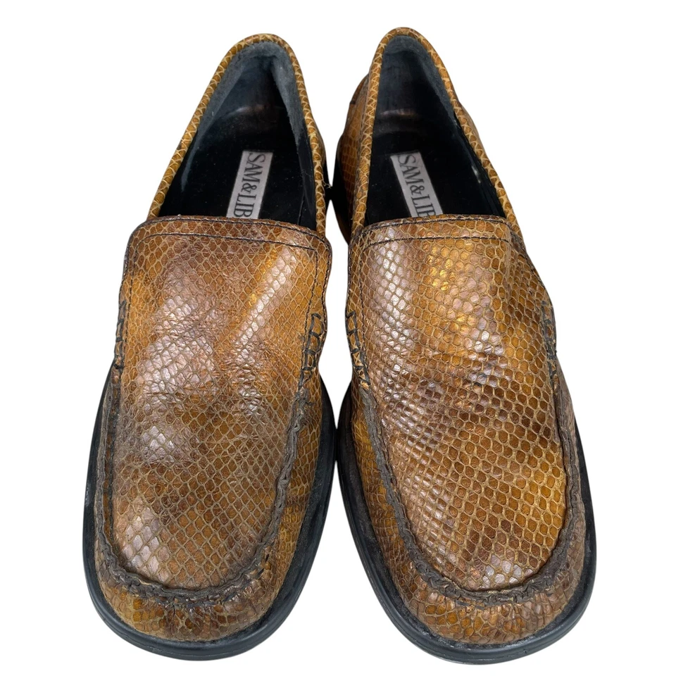 Sam and Libby Nile Loafers Womens 9 Brown Leather Slip On Shoes Reptile Brazil - Image 3 of 4