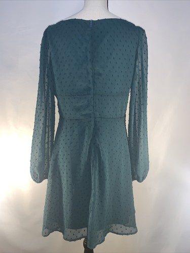 SHEIN Size Large Forest Green Dress Swiss Dot Sheer Sleeves #882 - Picture 7 of 13