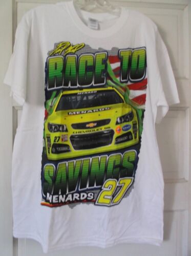 Camiseta De Colección NASCAR 27 Paul Menard GRANDE Carrera al Ahorro Blanca Mangas Cortas - Imagen 1 de 7
