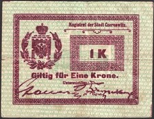 1 Krone Magistrate Der Stadt Czernowitz Ukraine / Austria 1914 - "VG" -#E37
