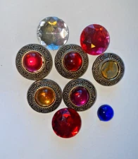 ESTATE 7 VINTAGE GOLD TONE "JEWEL" "GEMSTONE" BUTTON COVERS WYSIWYG