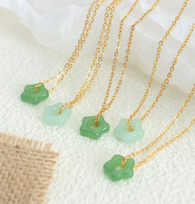 Light Green Jade Flower Pendant Amulet Protection Dainty Minimalist Necklace