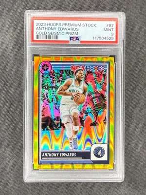 ANTHONY EDWARDS 2023 Hoops Premium Stock #87 Gold Seismic Prizm /10 PSA 9