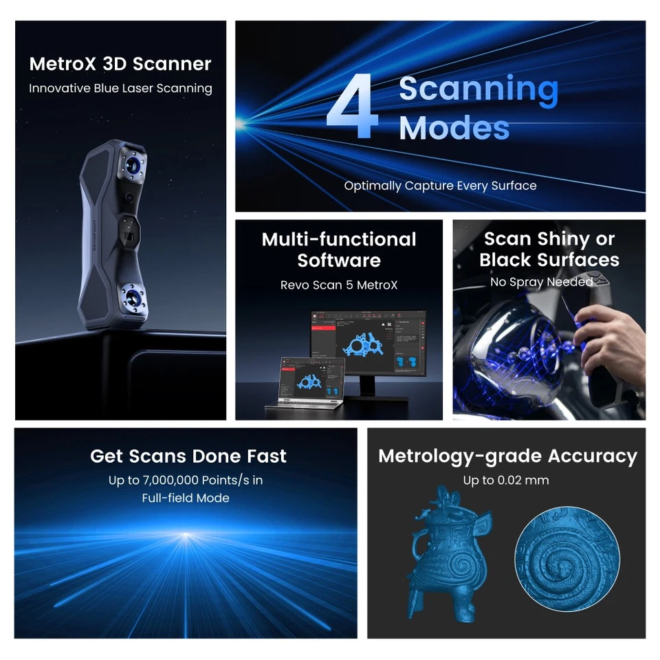 Escáner láser 3D portátil Revopoint MetroX para impresora 3D diseñador CAD 0,01 MM Foto 3 de 4