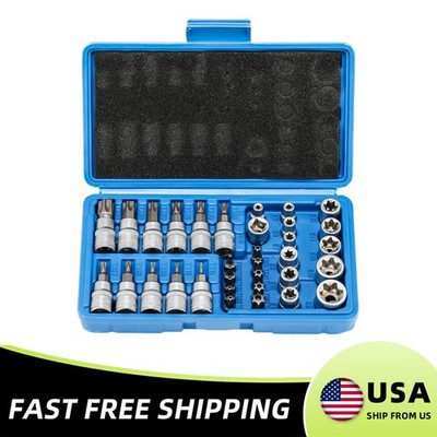 T Sockets With Torx Bits 34pcs 3/8 Drive Handheld Tool Security Bits US E-torx