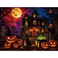 500 Piece Halloween Jigsaw Puzzle for Adults, Haunted House Black Cat