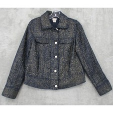 Chicos Jacket 0 US Small 4 Tweed Metallic Pearl Button Office Career Jacket Zip