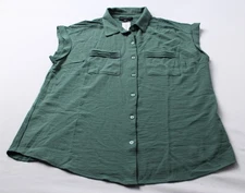 Fortune + Ivy Women's Dallas Mixed Materials Shirt WR4 Dark Green Large NWT