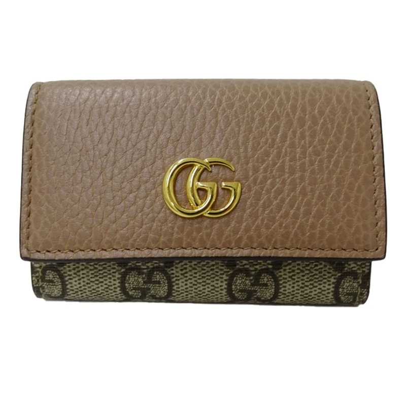 Authentique étui à clés Gucci couleur rose G cuir Marmont toile suprême double