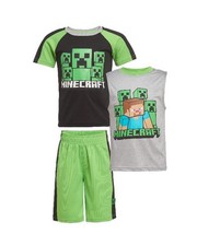 Minecraft Boys Creepers 3 Piece T-Shirt Tank Top Short Set Size 10-12
