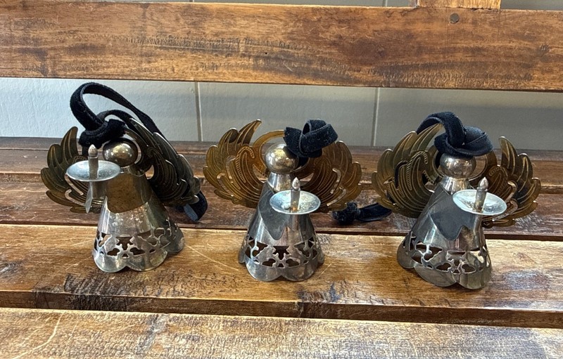 Set of 3 Vintage Metal Angel Christmas Tree Ornaments-2 1/2"-Music Themed