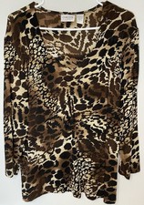 Chico  s Travelers Size 3 XL 16 Brown Animal Print 3/4 Sleeve Slinky Blouse