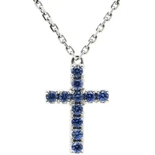 AUTH CARTIER SYMBOL CROSS NECKLACE K18WG SAPPHIRE WHITE GOLD WOMEN'S F/S