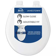 Soft Close Wood Toilet Seat, Jamestown Adjustable Never Loosens White NEW
