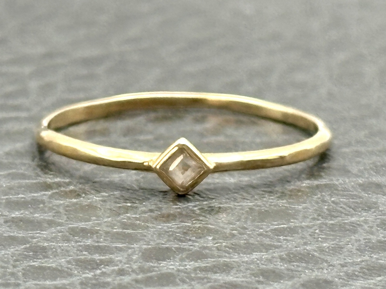 Solid 14K Yellow Gold Solitaire Stackable Ring Sq… - image 1