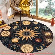 100cm*100cm1pc Cosmic Sun & Moon Design Round Area Mat - Non-Slip, Machine Washa