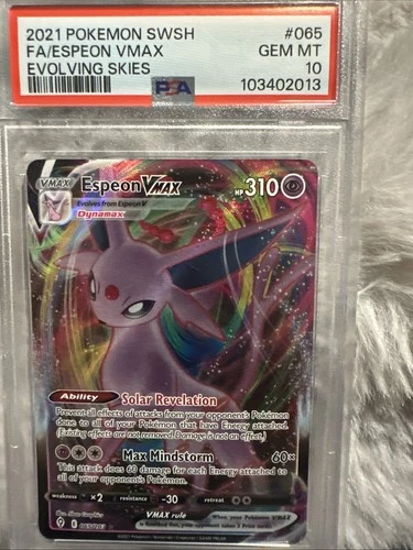 PSA 10 Pokemon FA/Espeon VMAX 65/203 Evolving Skies SWSH 2021