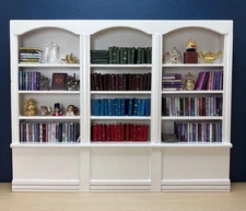 Dollhouse Miniature 1:12 COMPLETE Library 3-Bay White Bookcase Over 150 Pcs!