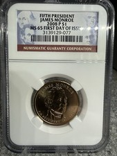 2008 P James Monroe Presidential $1 Dollar NGC MS 65 First Day of Issue