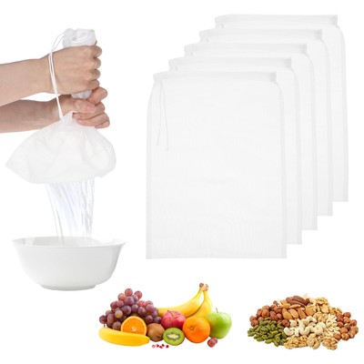 5 Pcs Nut Milk Bag Food Grade Nut Bag Strainer Reusable Nylon Cheese Cloth Ba...