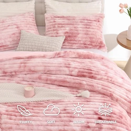 Conjunto de Edredom Fofo King Size 3 Peças - Tie-dye Rosa Lã Fofo - Imagem 4 de 4