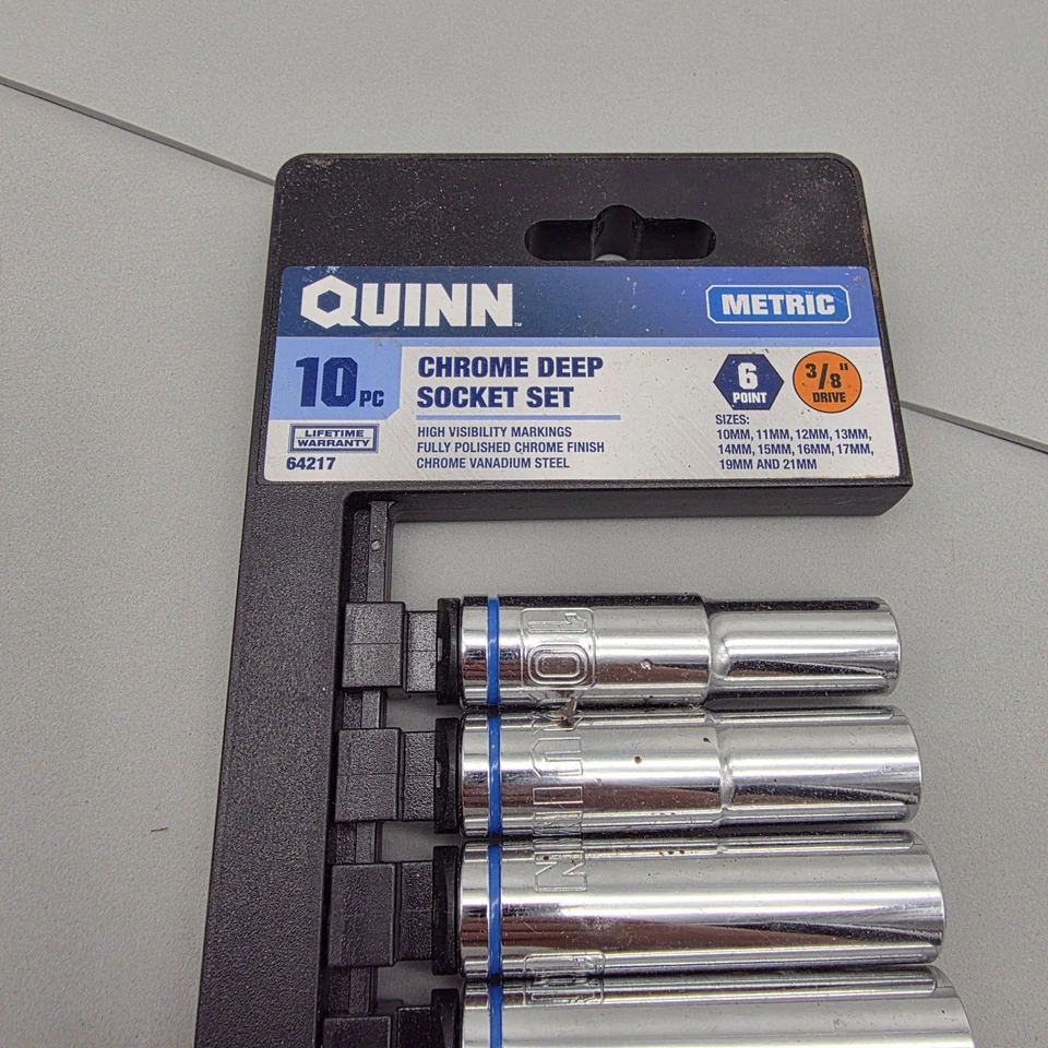 Quinn Tools 10pc. Chrome Deep Socket Tool Set Metric 3/8" drive,6 point #64216 - Image 3 of 4