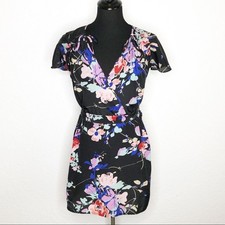 Yumi Kim black floral faux wrap dress size Small