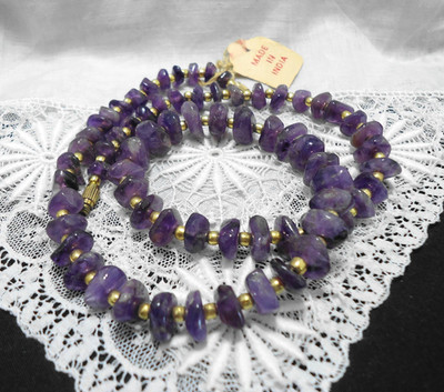 Vintage Amethyst Chip Necklace Made in India Original Tag Attached