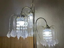 Vtg 34” Luminaire Gold Hanging Crystals Rain Drop Table Lamp Hollywood Regency