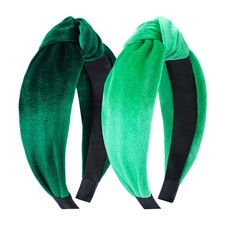 Velvet Knotted Headband 2 Pack Wide Hair Band for Women Soft Padded Hoop Green
