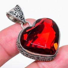 Mozambique Garnet Heart Shape Gemstone Vintage Pendant Handmade Jewelry 1.9