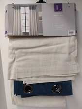 Lush Decor 52" x 84" Milo Linen Slate Blue Off White 2-Pack Grommet Top