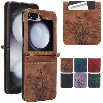 Für Samsung Galaxy Z Flip 6 5 4 3 Prägung Leder Flip Brieftasche Fall Handyhülle