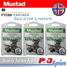 5 Packs Mustad Fastach Clips + Ball Bearing Swivel FTCBB - Choose Size
