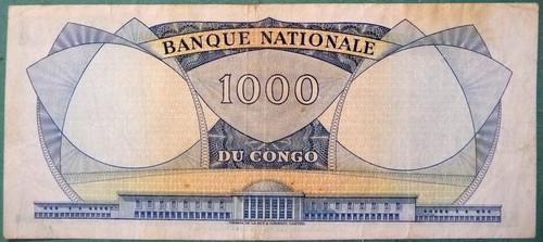 CONGO 1000 1 000 FRANCS NOTE ISSUED 01.08. 1964, P8, KASAVUBU - Picture 2 of 2