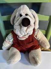 VINTAGE 1981 GANZ BROS PLUSH WRINKLES DOG HAND PUPPET BROWN 15  RED CORDUROYS 