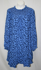 LOFT Blue Animal Print Long Sleeve Womens Swing Smocked Dress Size M NEW