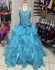 Size 12 Sugar by Mac Duggal Zip or Corset Back Turquoise Pageant Ballgown Dress