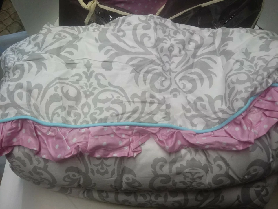 Juego de 4 camas dobles Sweet Jojo Designs turquesa, rosa lunares y gris Foto 4 de 4