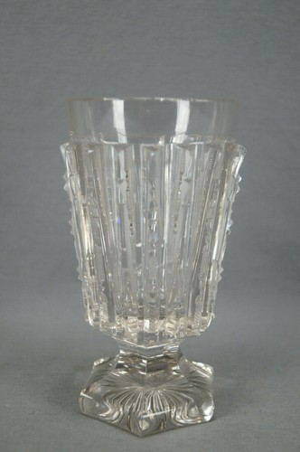 Bohemian Clear Cut Notched Prism Flint Footed Tumbler Spa Glass C. 1850-1860s - Picture 3 of 8
