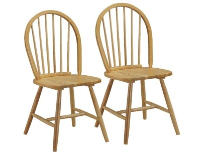 Windsor Dining Side Chair Wood Spindleback Natural Vintage Set of 2 **NEW**
