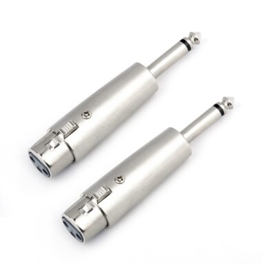 2x Professional Metal Adapter 3P XLR Female to 1/4'' (6.3mm) Mono Male