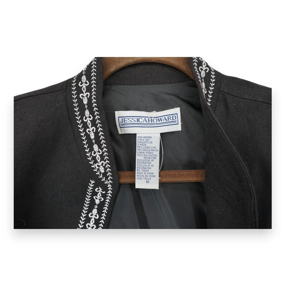 Blazer bordado frontal aberta Jessica Howard tamanho 10 padrão floral ~ Preto - Imagem 3 de 3