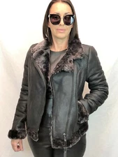 BROWN REAL 100% SHEEPSKIN SHEARLING LEATHER Pilot Bomber Jacket Coat XS-5XL, NWT