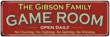 The Gibson Family Personalized Red Game Room Metal Sign 106180038398